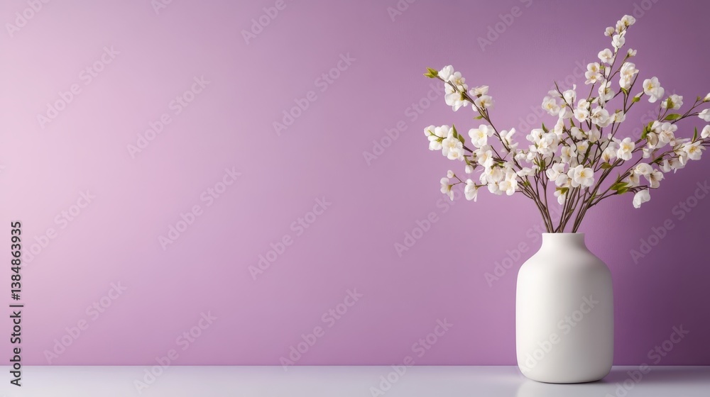 Delicate white blossoms are arranged in a sleek white vase set against a soft pink background, bringing a touch of elegance and freshness to any space in your home. Delicate white blossoms are arranged in a sleek white vase set against a soft pink background, bringing a touch of elegance and freshness to any space in your home.