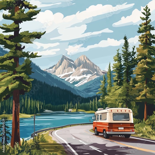 Summer seamless road trip illustrator