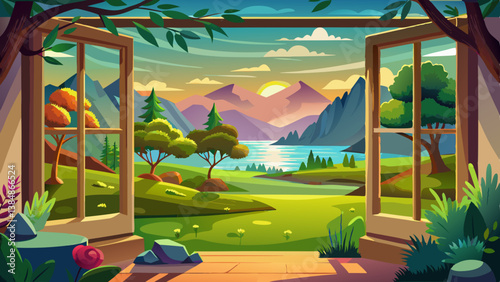 Landscape nature view background. view from window at a wonderful landscape