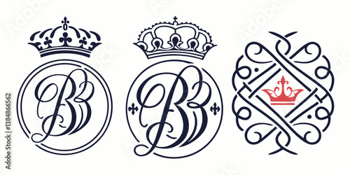Elegant Royal Monogram Logos Featuring Letter B and Crown in Classic Style Design