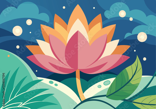 Stylized Lotus Flower Night Bloom Artistic Abstract Design