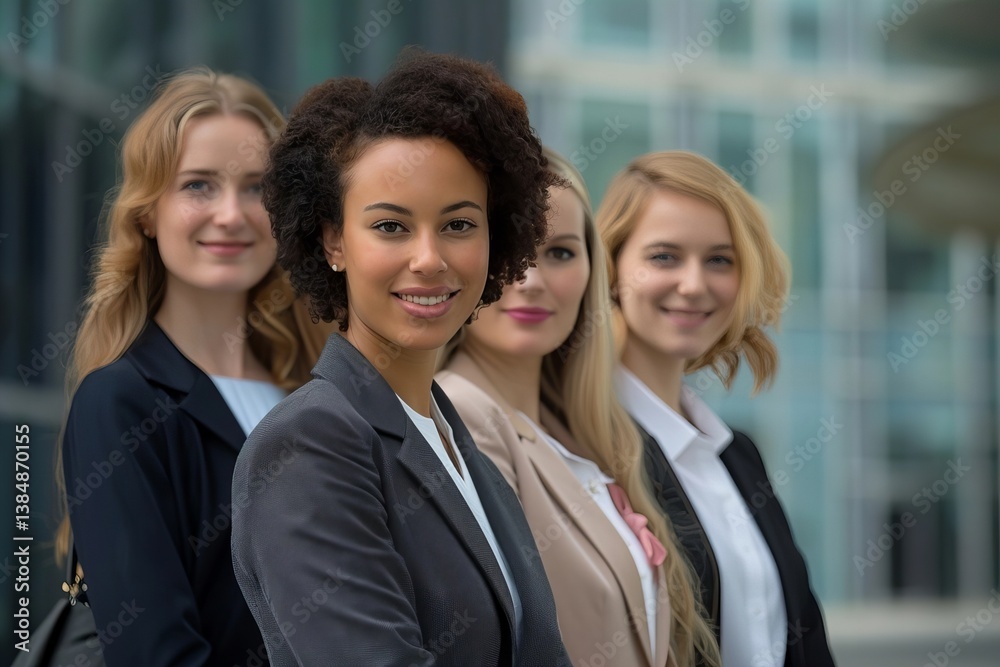Diverse Group of Professional Women Posing confidently in front of a Modern Office Building Diverse Group of Professional Women Posing confidently in front of a Modern Office Building