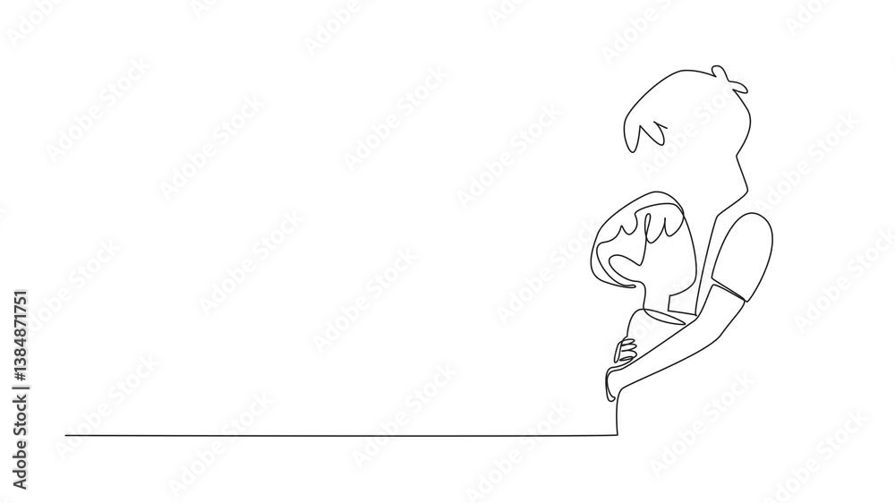Self drawing animation of single one line drawing two brothers hugging each other. After the conflict subsided, they forgave each other. Small disputes. National Siblings Day. Full length animated Self drawing animation of single one line drawing two brothers hugging each other. After the conflict subsided, they forgave each other. Small disputes. National Siblings Day. Full length animated