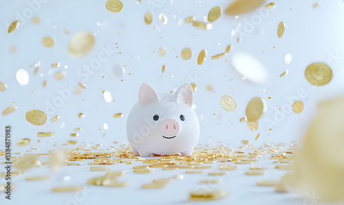 Piggy Bank Surrounded by Gold Coins for Savings and Investments