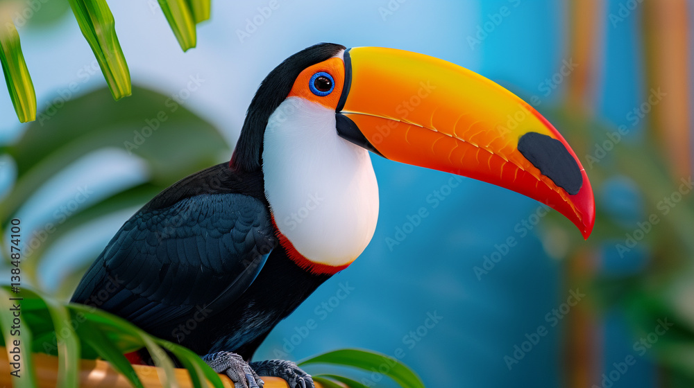 Fototapeta premium Close-Up of a Colorful Toucan in the Rainforest Jungle