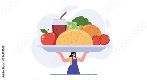 Woman Holding a Tray of Healthy Food Items  