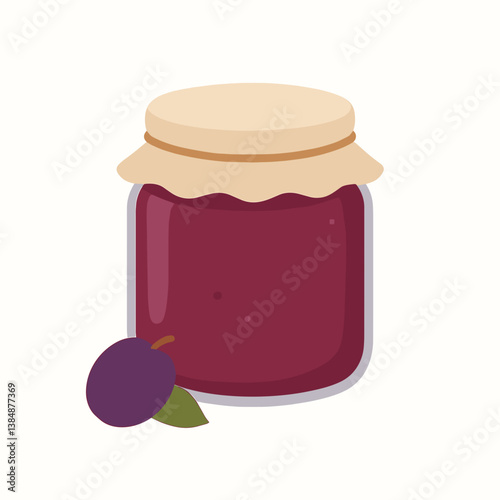Jar of Purple Plum Jam with Fresh Plum on White Background  