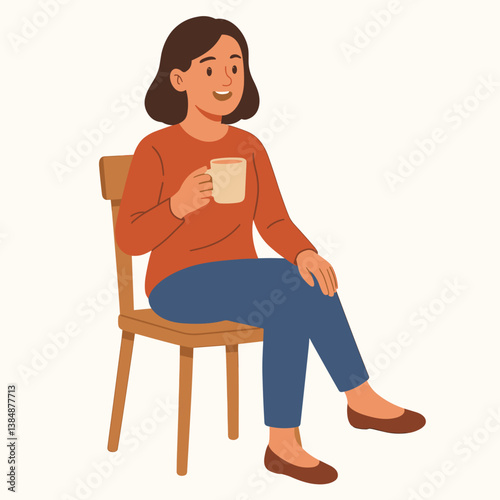 Cheerful woman enjoying coffee while sitting on a chair  