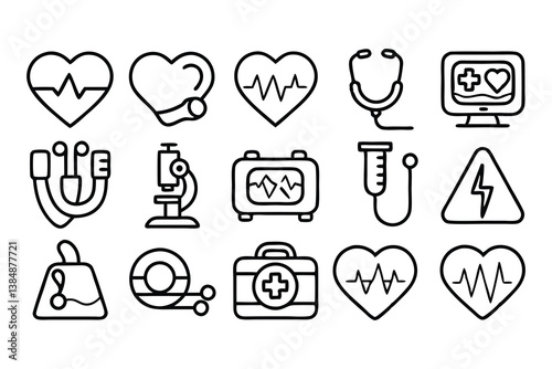heart attack related editable stroke outline icons
