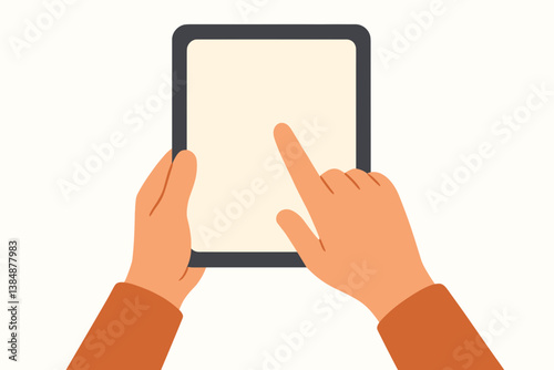 Hands interacting with a tablet screen in a minimalistic style  