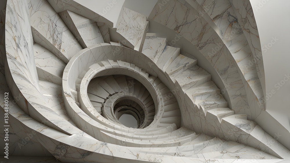 Fototapeta premium Minimalist Marble Spiral Staircase 3D Render on White Studio Background