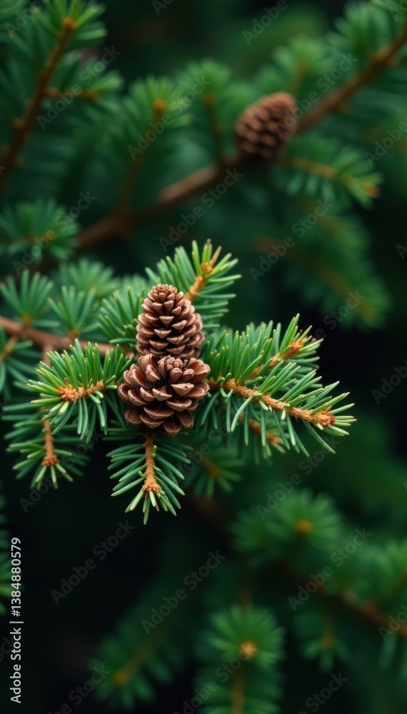 Fir branches with pine cones amidst evergreen foliage, pine cone, border Fir branches with pine cones amidst evergreen foliage, pine cone, border