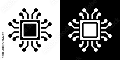 AI chip icons vector set in solid flat style