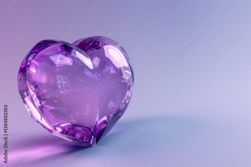 Fototapeta premium A beautifully crafted purple crystal heart sits elegantly against a soft pastel background