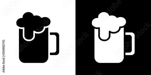 Beer mug icons vector set in solid flat style