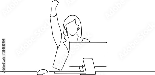 continues line one line art labor day female women office worker vector illustration