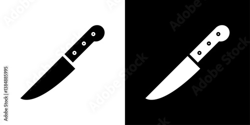 Kitchen knife icons vector set in solid flat style