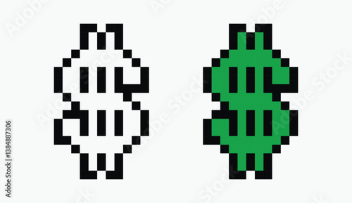 set dollar symbol pixel art icon vector illustration.