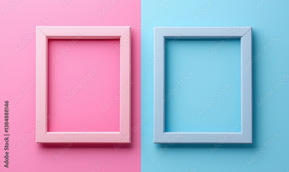 Colorful empty frames on pink and blue backgrounds for creative design projects Colorful empty frames on pink and blue backgrounds for creative design projects