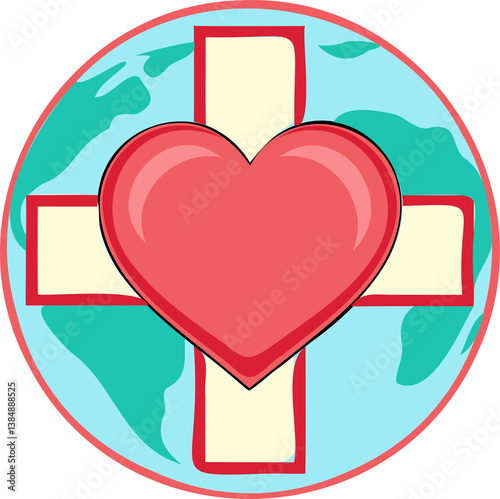 Adorable globe hugging a heart for World Red Cross Day, isolated on white background