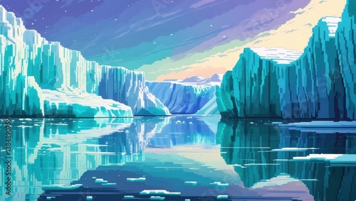 Serene Arctic Landscape Glacial Fjord with Icebergs and Calm Water Reflection