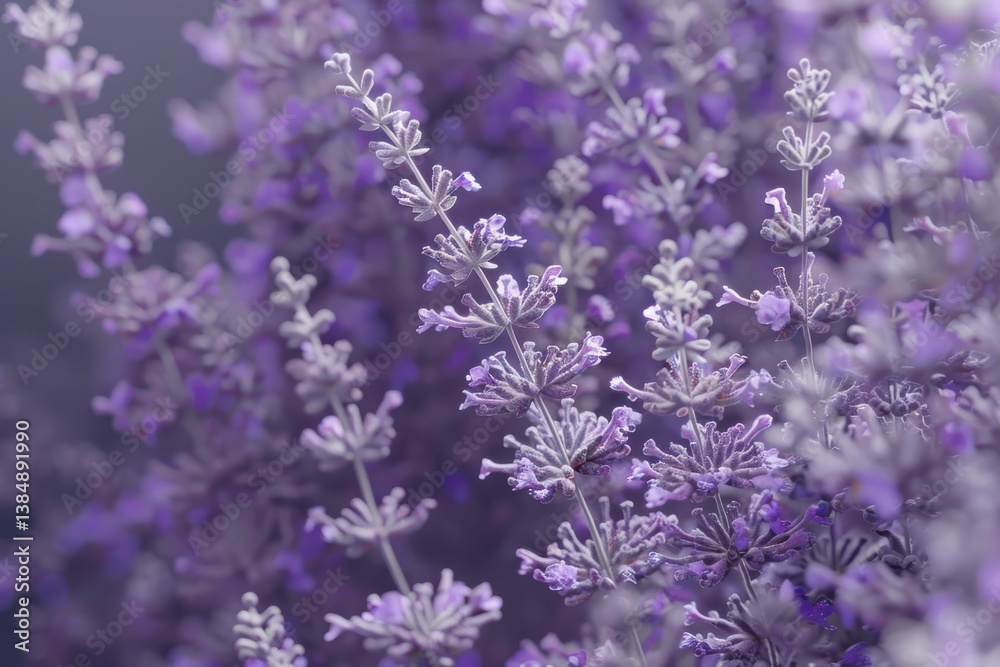 Naklejka premium Beautiful lavender flowers with soft purple hues in a serene garden setting at dusk