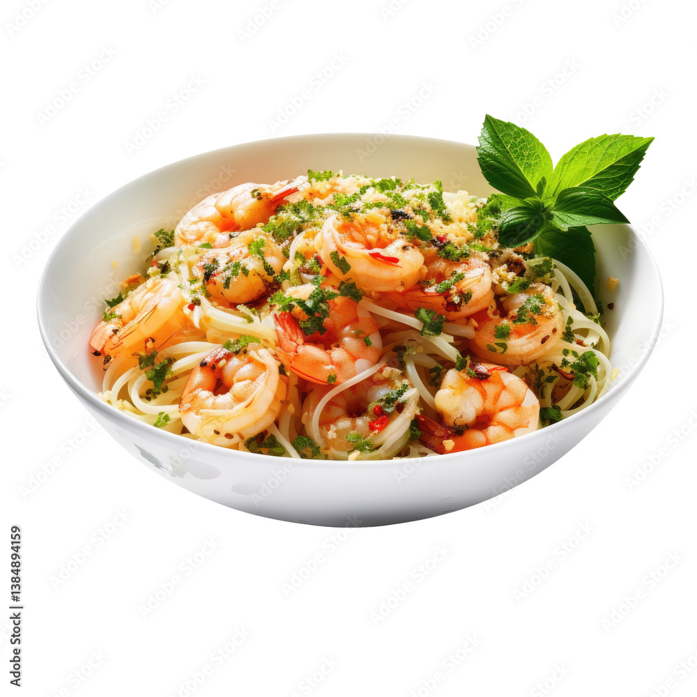 Garlic Butter Shrimp Noodles on transparent background Garlic Butter Shrimp Noodles on transparent background