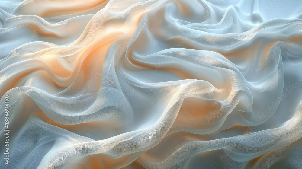 Obraz premium Ethereal Fabric Flow: A close-up shot unveils a mesmerizing dance of flowing fabric, its translucent folds softly illuminated, creating a sense of movement and serenity.