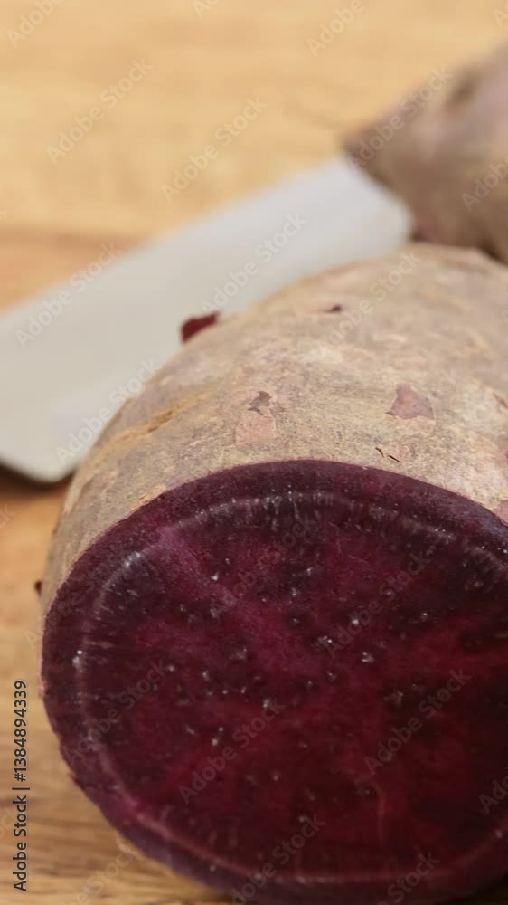 patate douce violette d'Okinawa, en gros plan