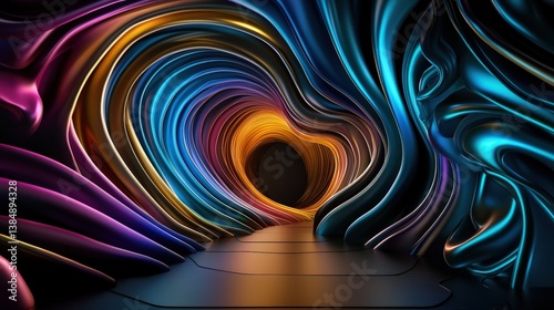 A vibrant, abstract tunnel with swirling colors, creating a mesmerizing and dynamic visual effect.