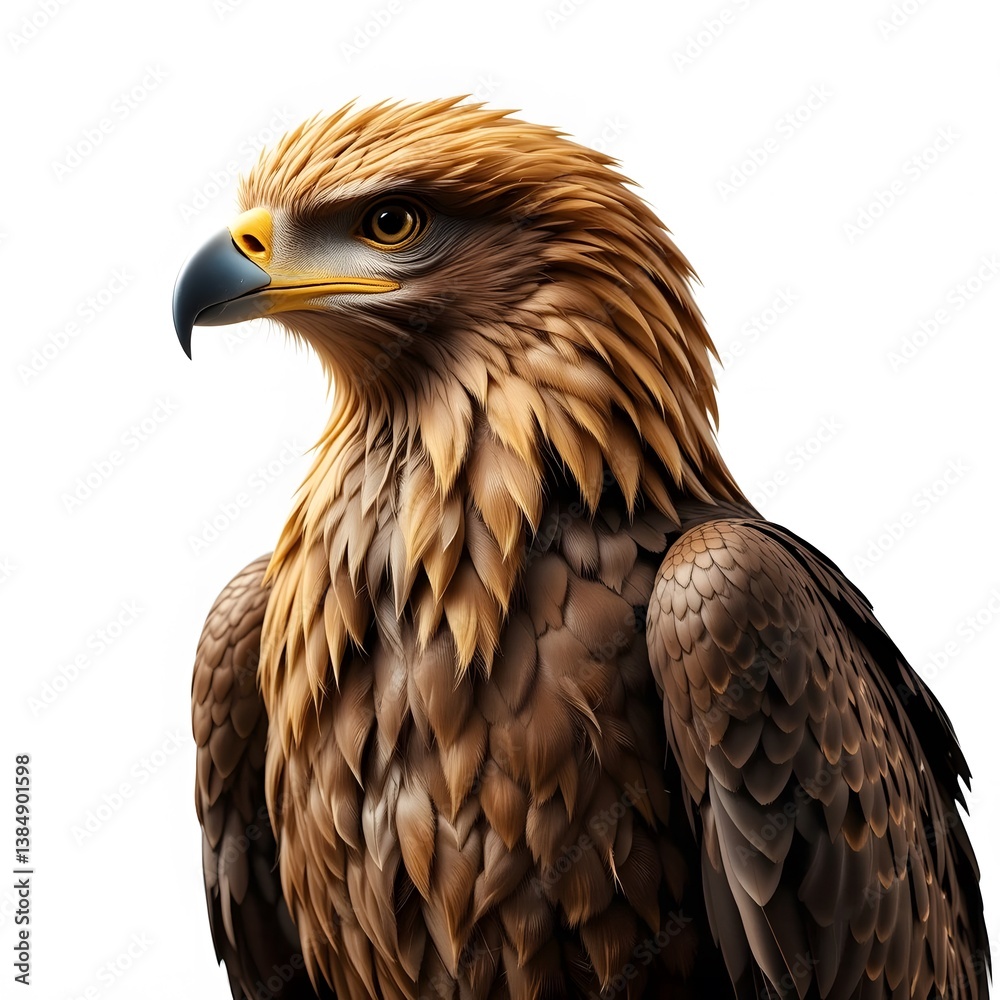 Obraz premium Majestic Brown Eagle Portrait Against White Background: A Stunning Close-Up of a Powerful Bird of Prey