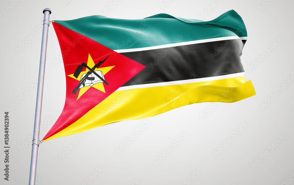 mozambique Flag of South Africa waving in the wind as a symbol of the nation's identity and pride mozambique Flag of South Africa waving in the wind as a symbol of the nation's identity and pride