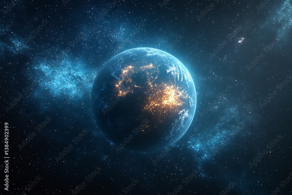 Fototapeta premium Planet with a spectacular, high-resolution shot taken in space. Generative Ai