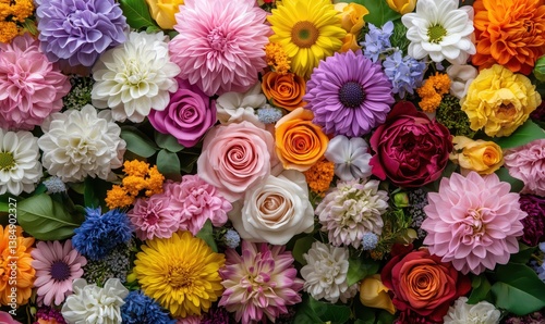 Colorful Floral Arrangement Featuring Various Flowers in Blooming Display