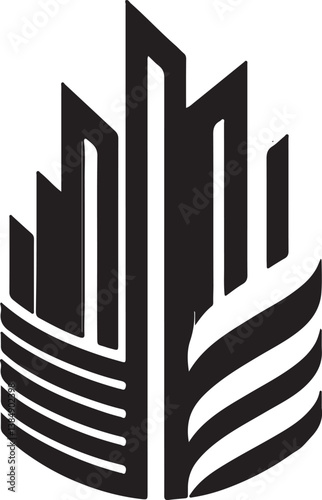 Black and white city skyline logo design modern architecture building