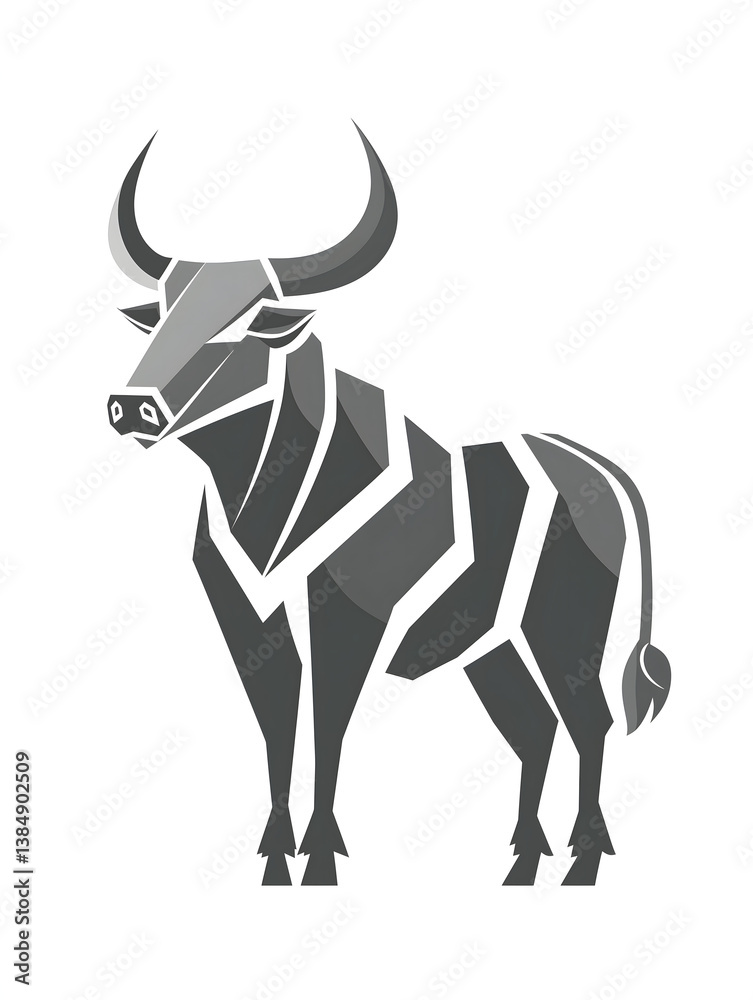 Geometric Bull Icon: A striking, stylized illustration of a powerful bull, rendered in a modern geometric design, symbolizing strength and determination Geometric Bull Icon: A striking, stylized illustration of a powerful bull, rendered in a modern geometric design, symbolizing strength and determination