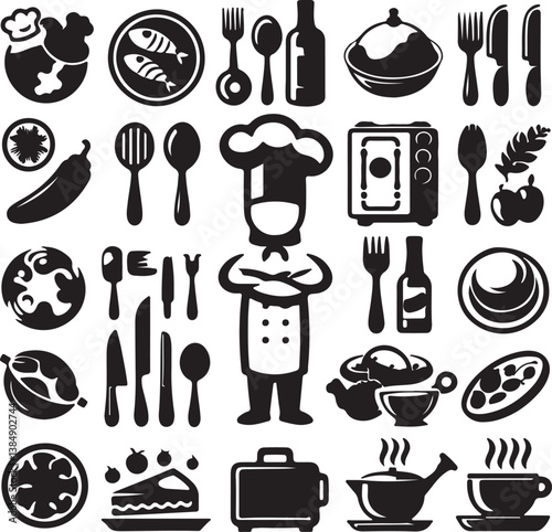 Chef cooking food icons restaurant menu