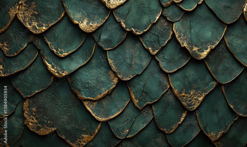 Textured green and gold scales background for artistic and design applications