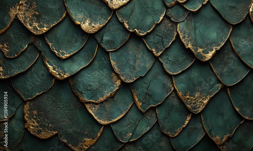 Obraz na płótnie Textured green and gold scales background for artistic and design applications w salonie