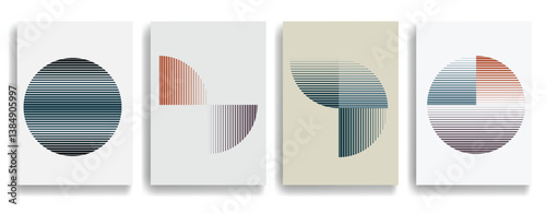 Modern artistic layout with semicircle design elements . Many lines form half circles in art style . Wall art , home poster design . Vector abstract shape. Modern art . Contemporary composition . 