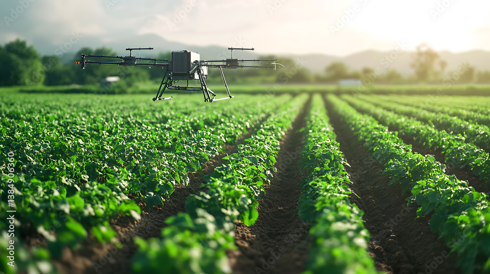 Obraz premium An AI driven smart farming system using data and sensors to monitor crop health and optimize irrigation, Agricultural technology style, photo of