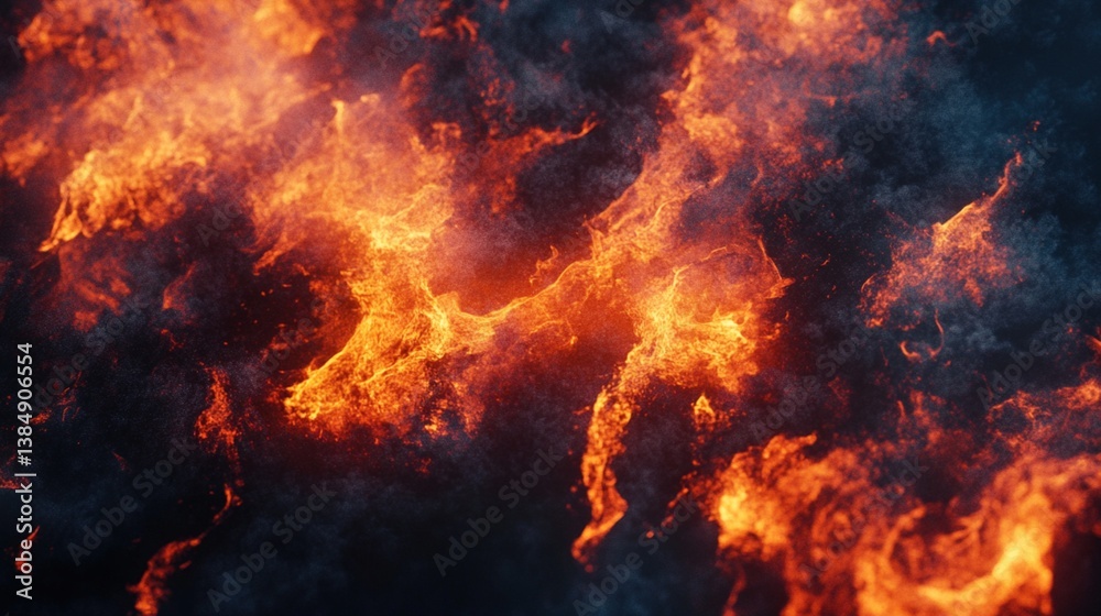 Fiery flames engulfing dark smoke Fiery flames engulfing dark smoke