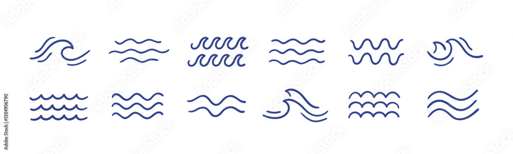 Fototapeta premium Set of sea water waves. Logo vector collection