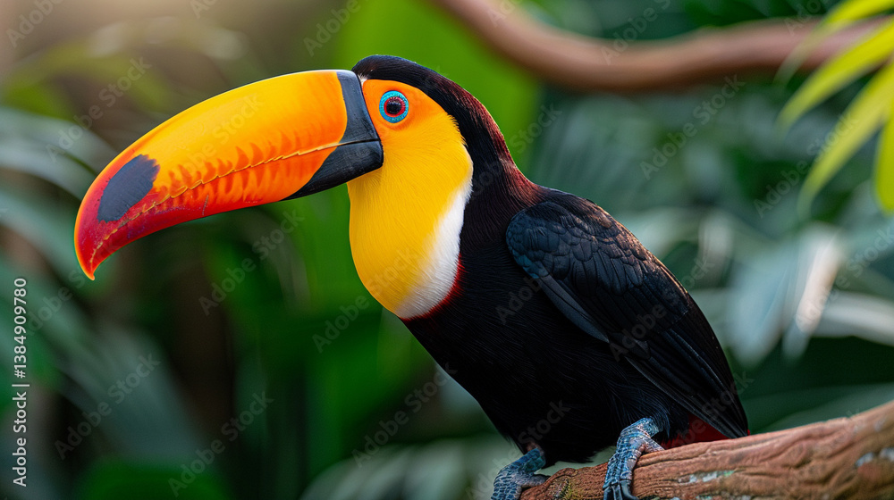 Toco Toucan with Striking Beak in Rainforest Setting Toco Toucan with Striking Beak in Rainforest Setting