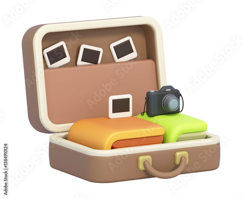 Cartoon open suitcase isolated on transparent background. 3D illustration