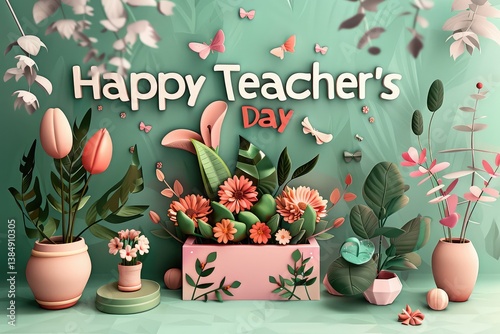 Happy Teacher's Day Your unwavering dedication and PSD mockup with watercolor effect text on floral background	