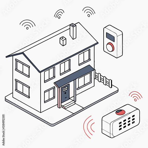 Smart Home Security System illustration with alarms and sensors  