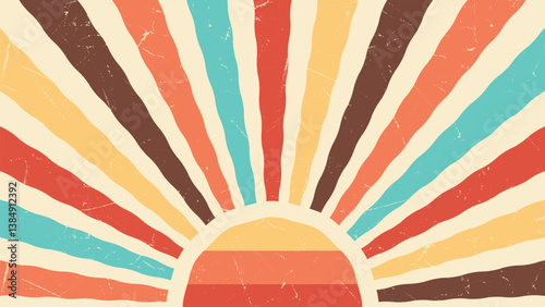 Retro sunburst background with vintage sunshine beams and textured rays perfect for circus, funfair, amusement park themes. Classic vector design featuring bold sunburst for a playful Summer vibe.
