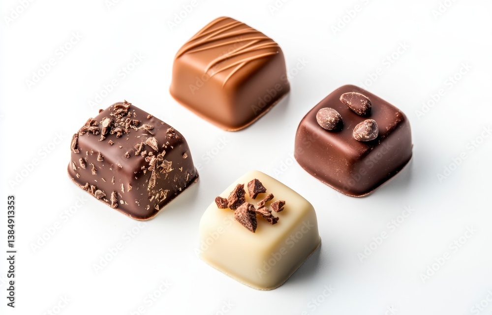 Assorted Gourmet Chocolates on White Background for Sweetness Lovers Assorted Gourmet Chocolates on White Background for Sweetness Lovers