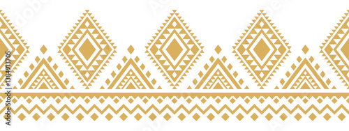 Gold ethnic border ornament. Geometric ethnic oriental seamless pattern. Stripe vector illustration. Native American Mexican African Indian tribal. Design border, textile, fabric, clothing, carpet.